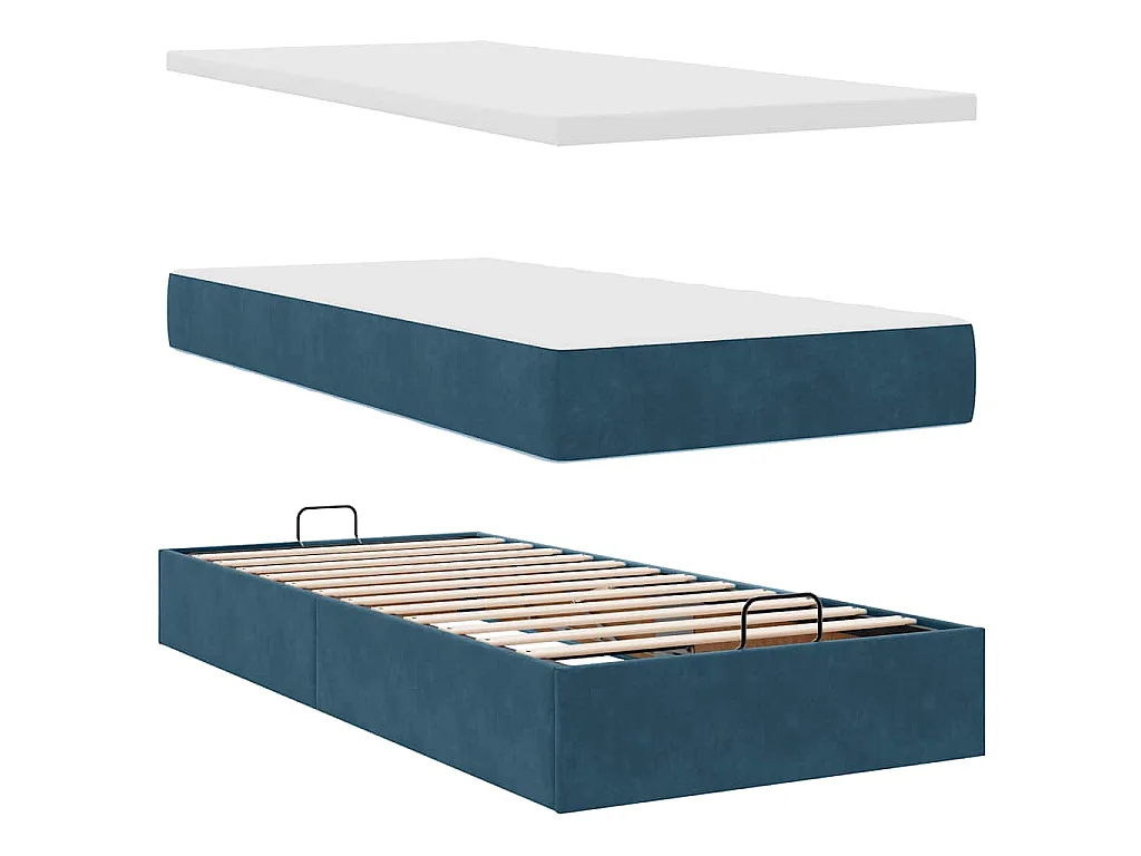 Estructura de cama otomana colchón terciopelo azul oscuro
