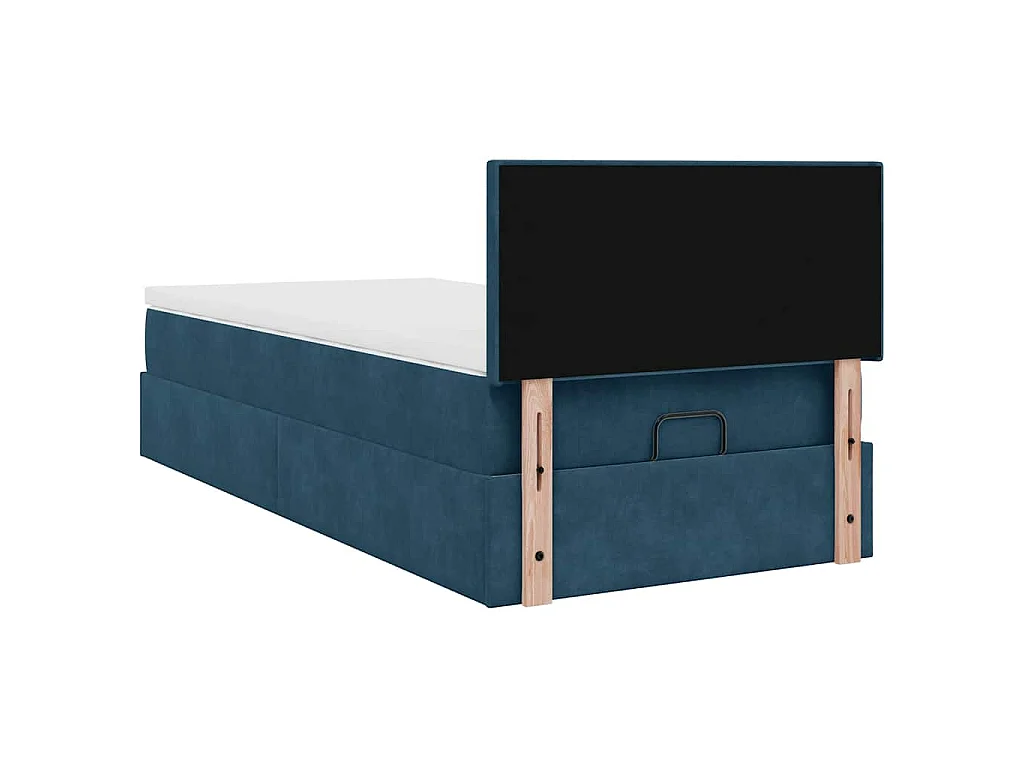 Estructura de cama otomana colchón terciopelo azul oscuro
