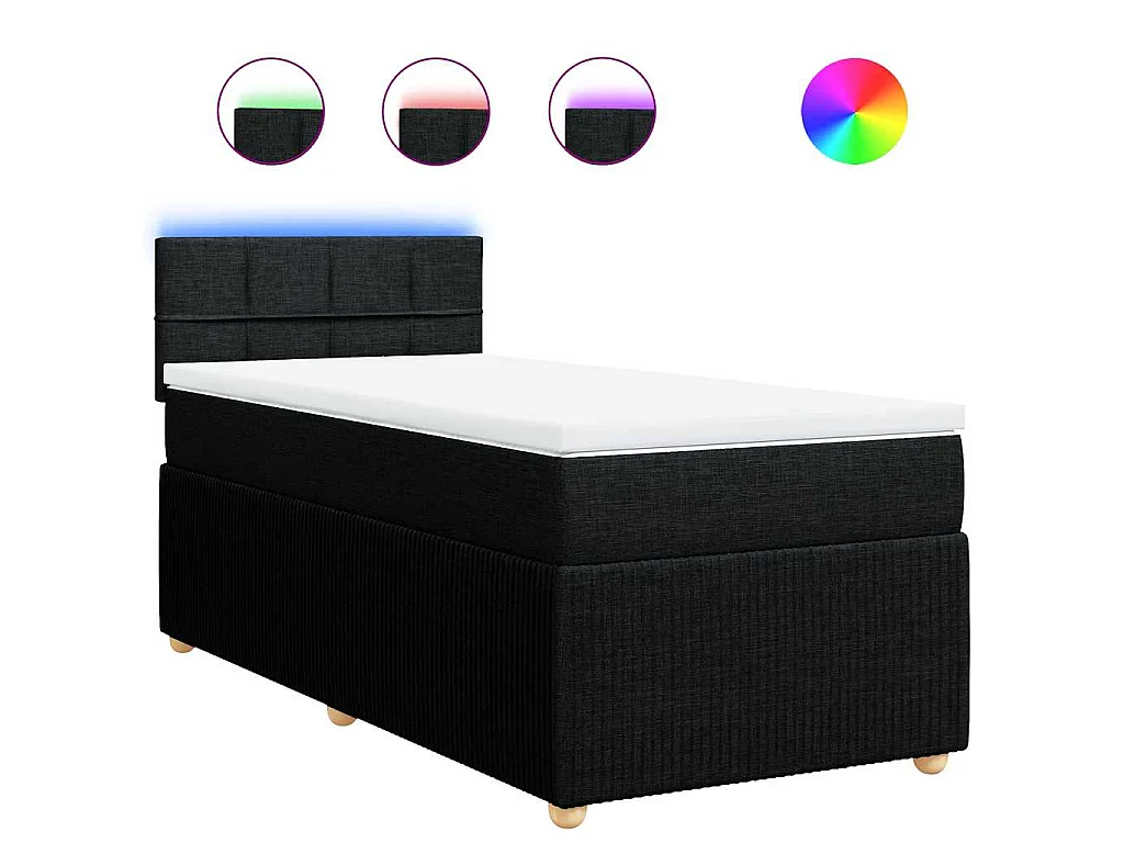 Cama box spring con colchón tela negro 100x200 cm