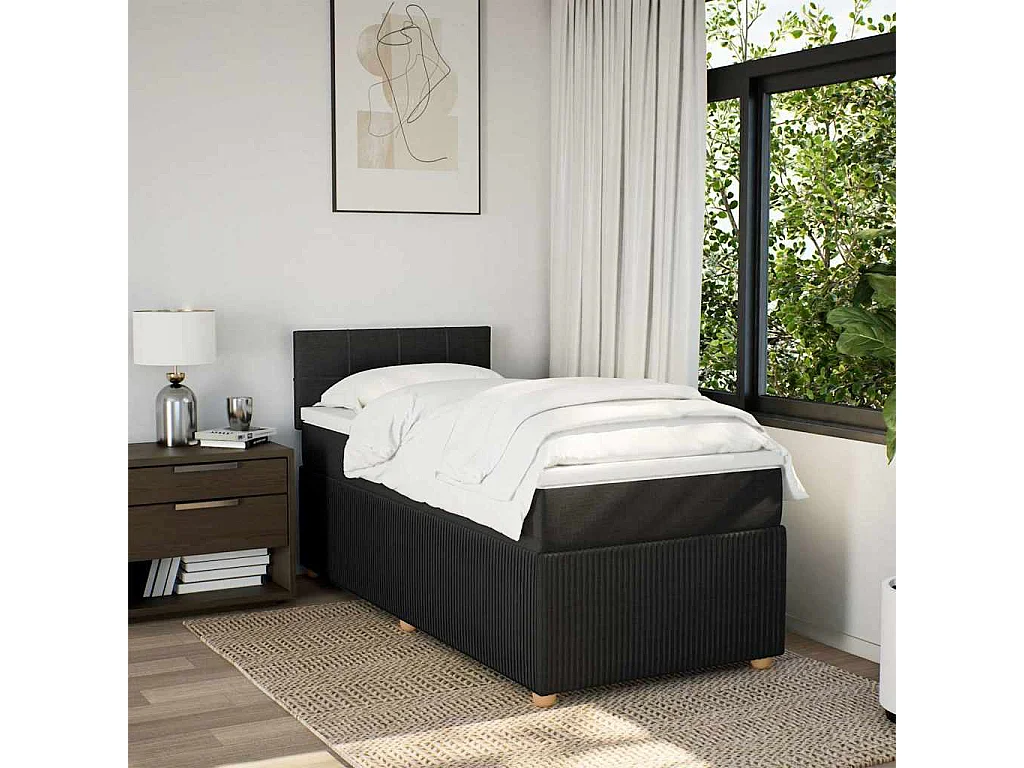 Cama box spring con colchón tela negro 100x200 cm