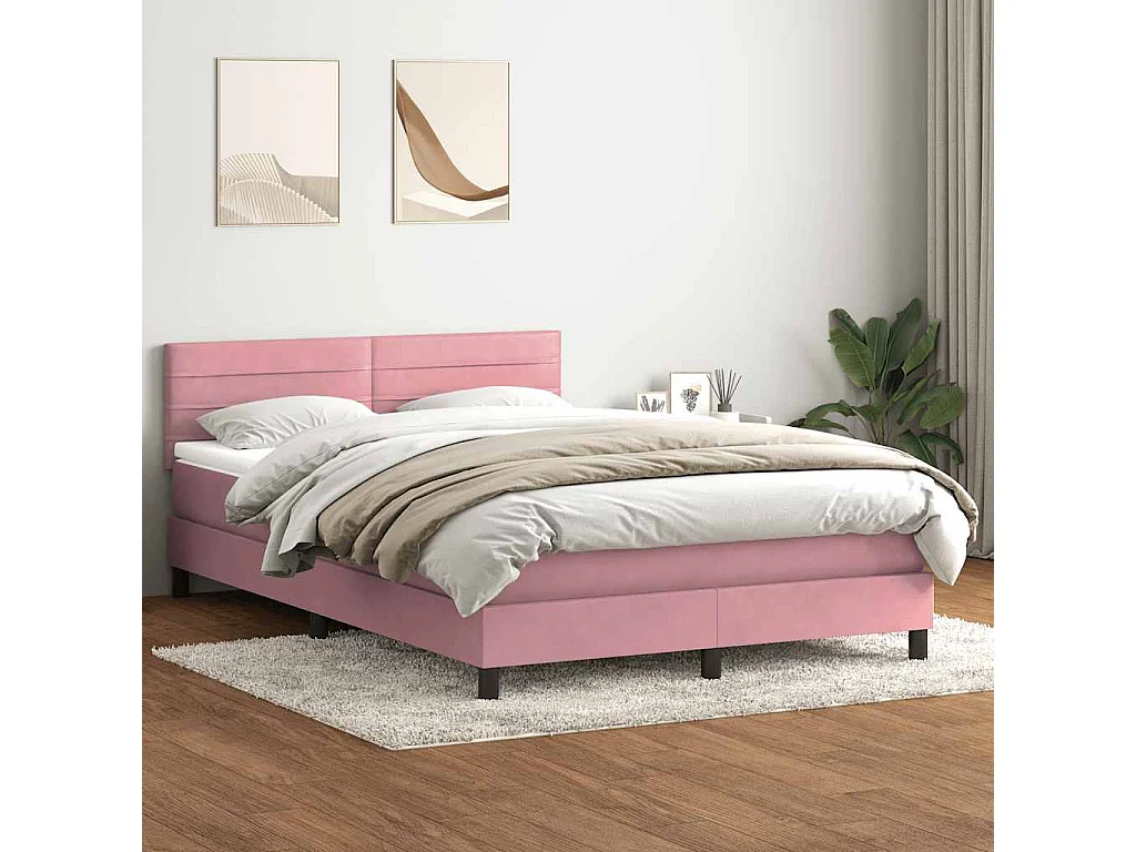 Boxspring met matras en LED fluweel roze 140x210 cm