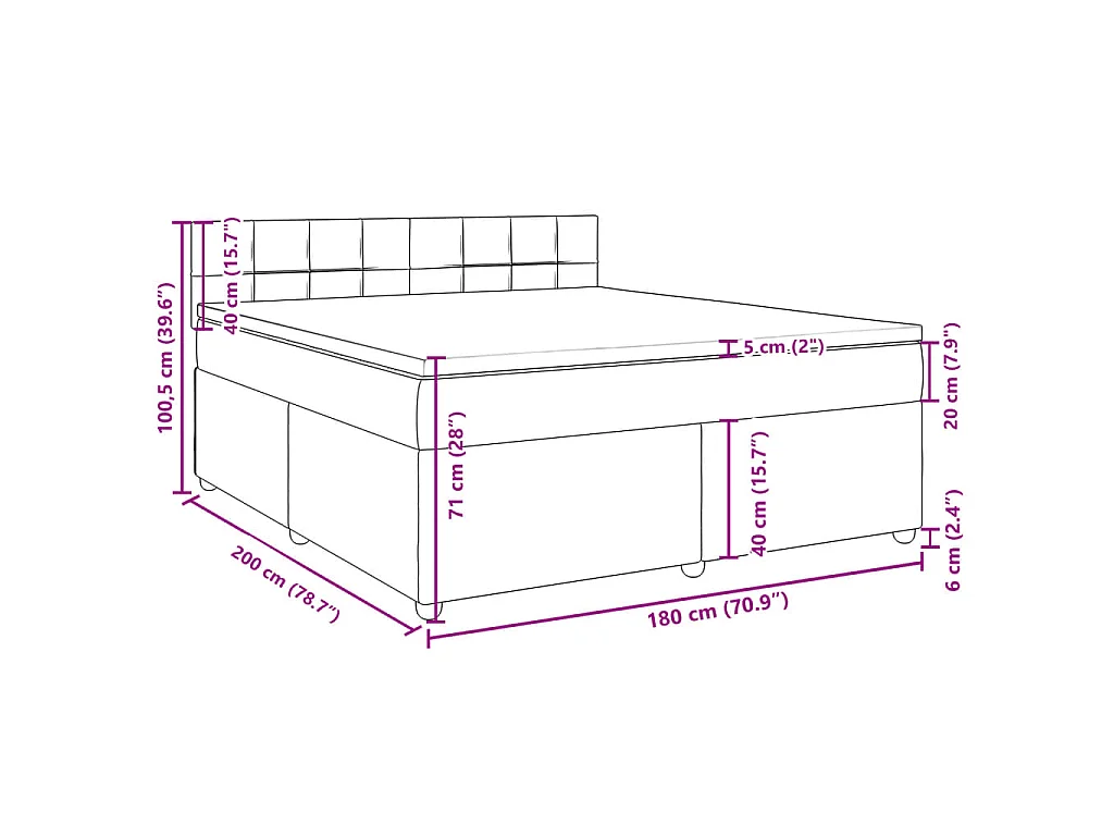Cama box spring con colchón tela gris oscuro 180x200 cm