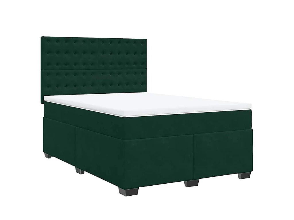 Cama box spring con colchón terciopelo verde oscuro 140x200 cm