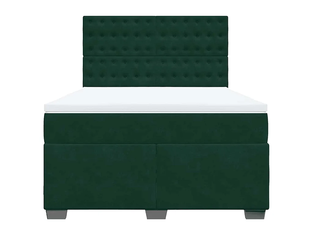 Cama box spring con colchón terciopelo verde oscuro 140x200 cm