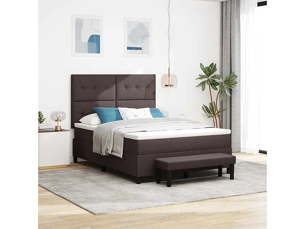Cama tipo Box Spring Marrón Oscuro 140 x 190 cm tela