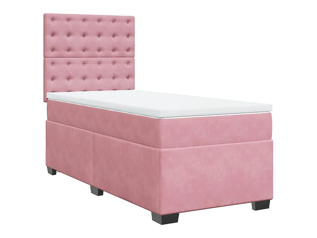 Cama box spring con colchón terciopelo rosa 100x200 cm