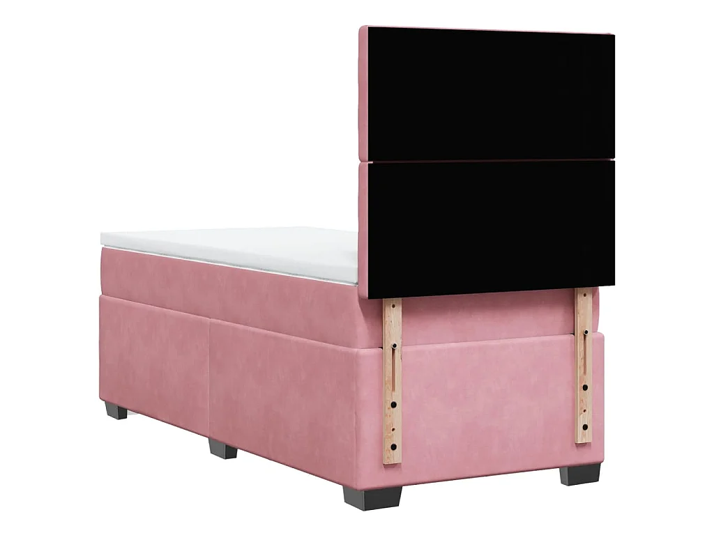 Cama box spring con colchón terciopelo rosa 100x200 cm
