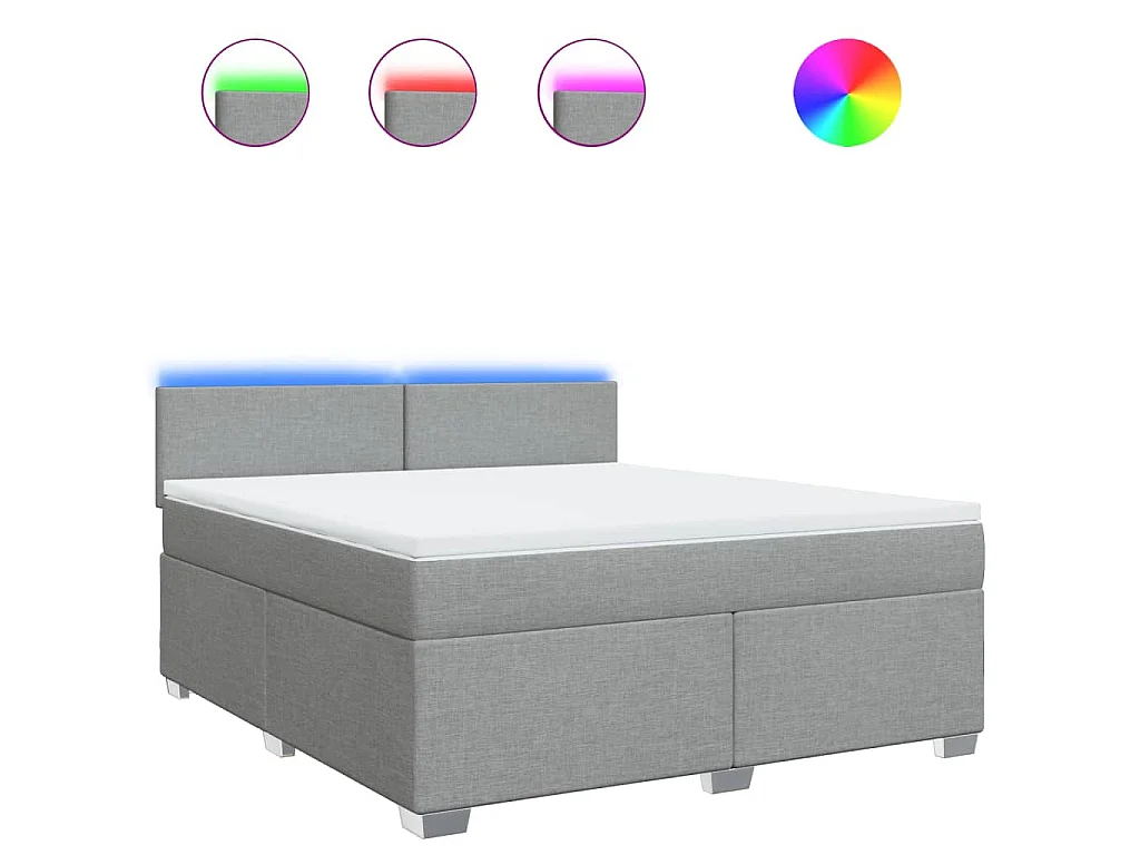 Cama box spring con colchón tela gris claro 180x200 cm