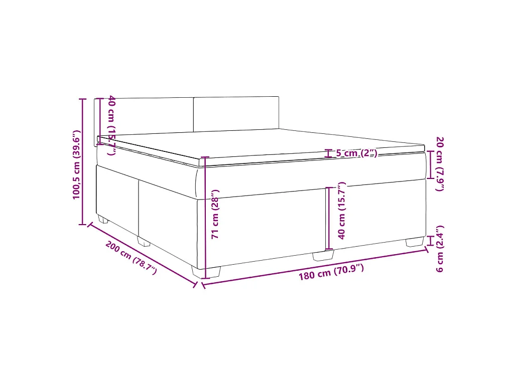 Cama box spring con colchón tela gris claro 180x200 cm
