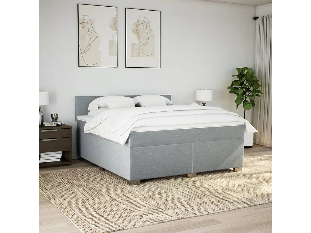 Cama box spring con colchón tela gris claro 180x200 cm