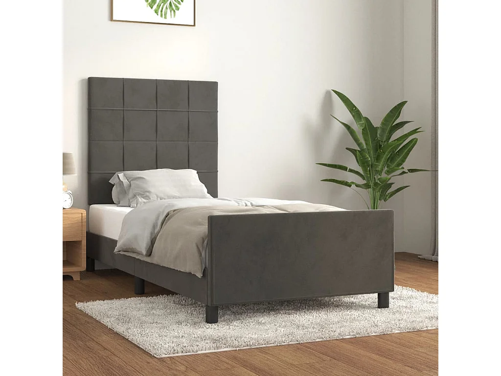 Cadre de lit sans matelas gris foncé 90x200 cm velours