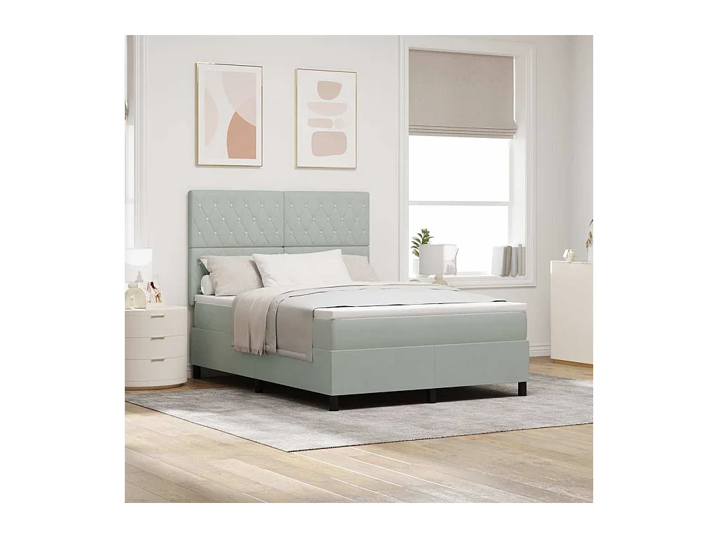 Lit à ressorts avec matelas Gris clair 140 x 190 cm Velours