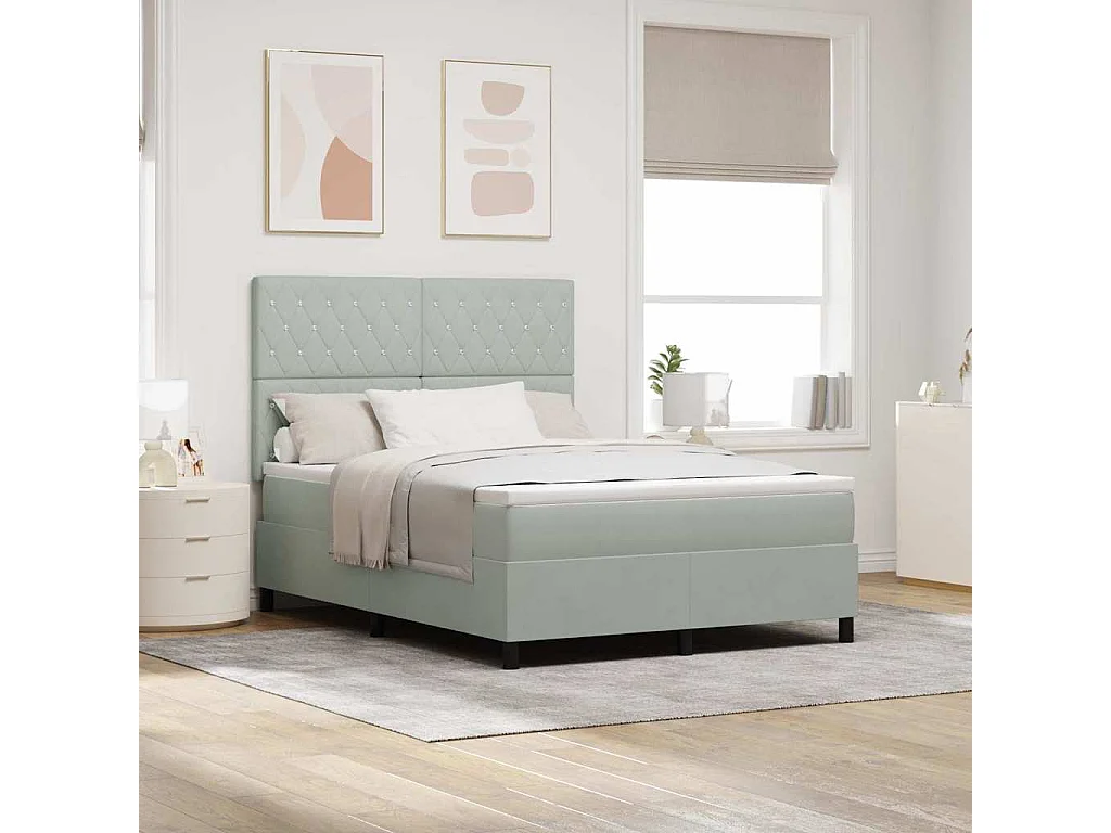 Boxspringbett mit Matratze Hellgrau 140 x 190 cm Samt