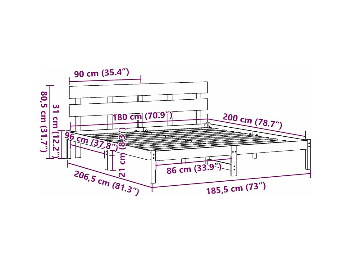Cadre de lit Marron 180 x 200 cm Bois de pin massif