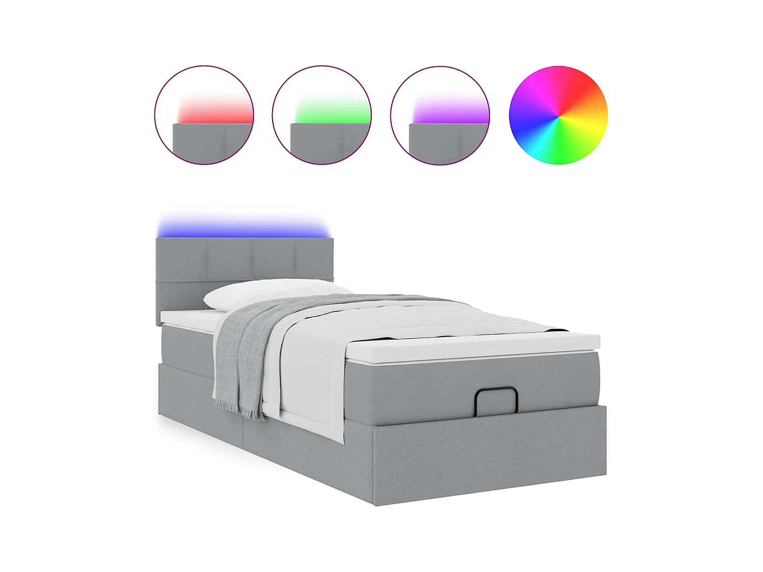 Ottomane Bett mit Matratze & LEDs Hellgrau 90x200 cm Stoff