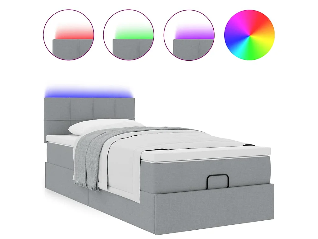 Pouf Letto con Materasso e LED Grigio Chiaro 90x200 cm Tessuto