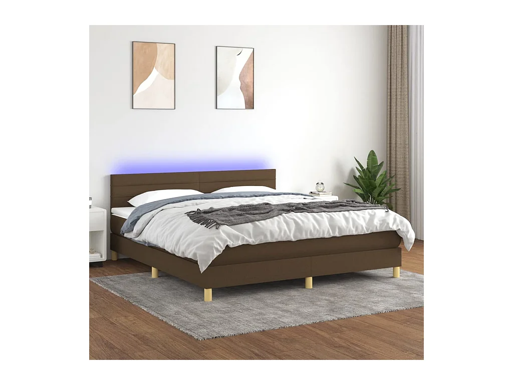 Sommier à lattes de lit matelas et LED Marron foncé 180x200cm