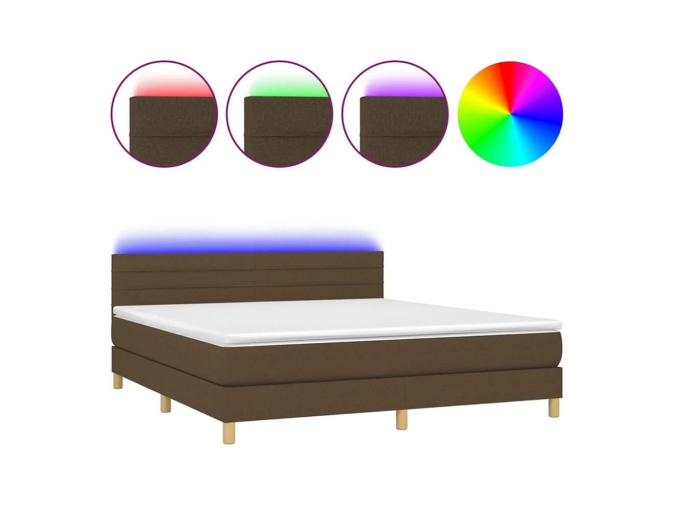 Sommier à lattes de lit matelas et LED Marron foncé 180x200cm