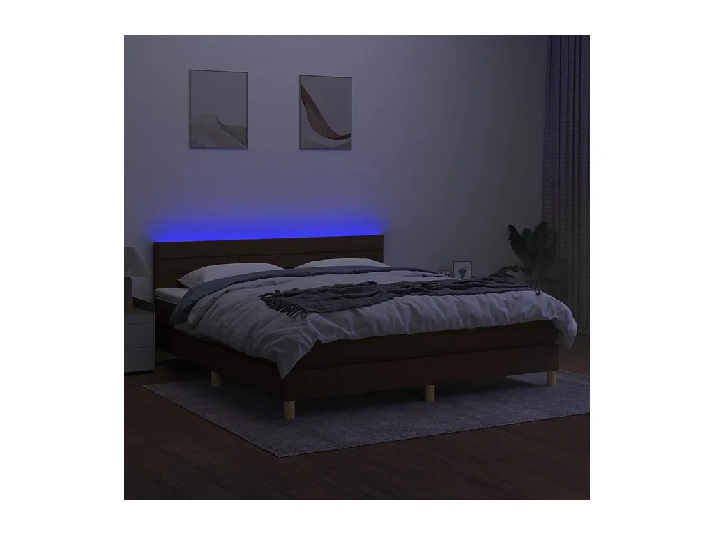 Sommier à lattes de lit matelas et LED Marron foncé 180x200cm
