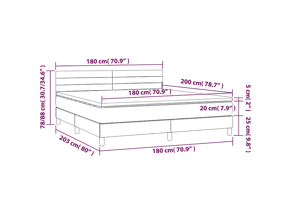 Boxspring met matras en LED stof donkerbruin 180x200 cm