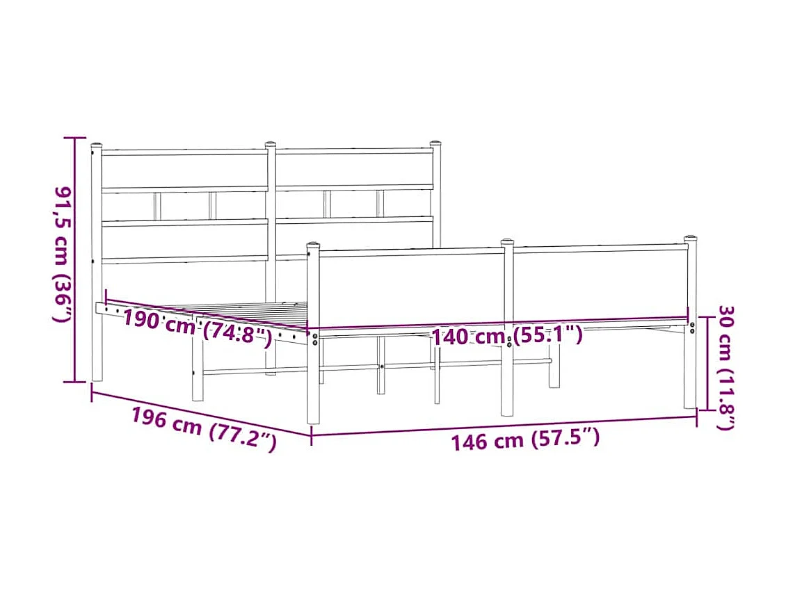 Bettgestell ohne Matratze Braun Eiche 140x190 cm Holzwerkstoff