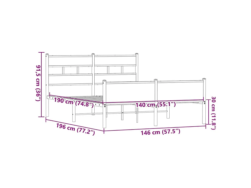 Cadre de lit sans matelas chêne marron 140x190 cm