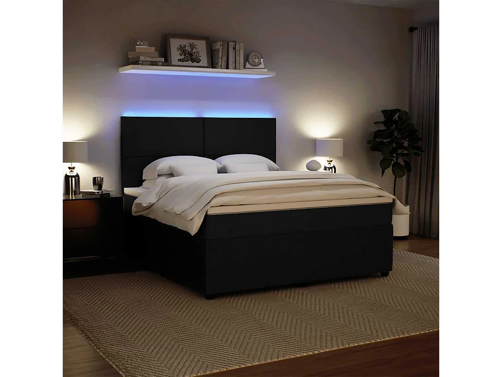 Giroletto a Molle con Materasso Nero 180x200 cm in Velluto