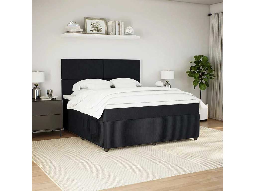 Giroletto a Molle con Materasso Nero 180x200 cm in Velluto