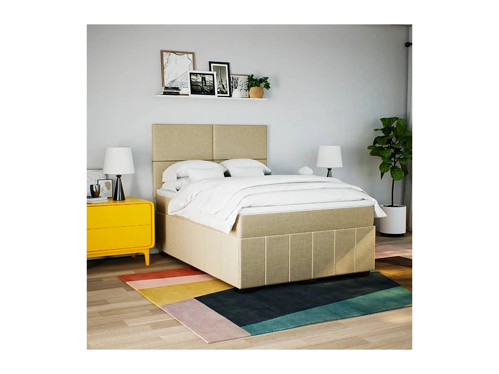 Sommier à lattes de lit avec matelas Crème 140x200 cm Tissu