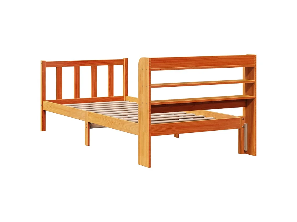 Bedframe met hoofdbord massief grenenhout wasbruin 100x200 cm