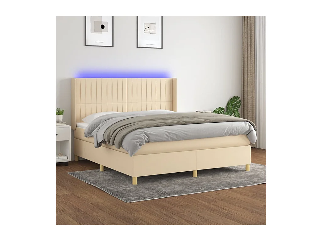 Sommier à lattes de lit matelas et LED Crème 180x200 cm Tissu