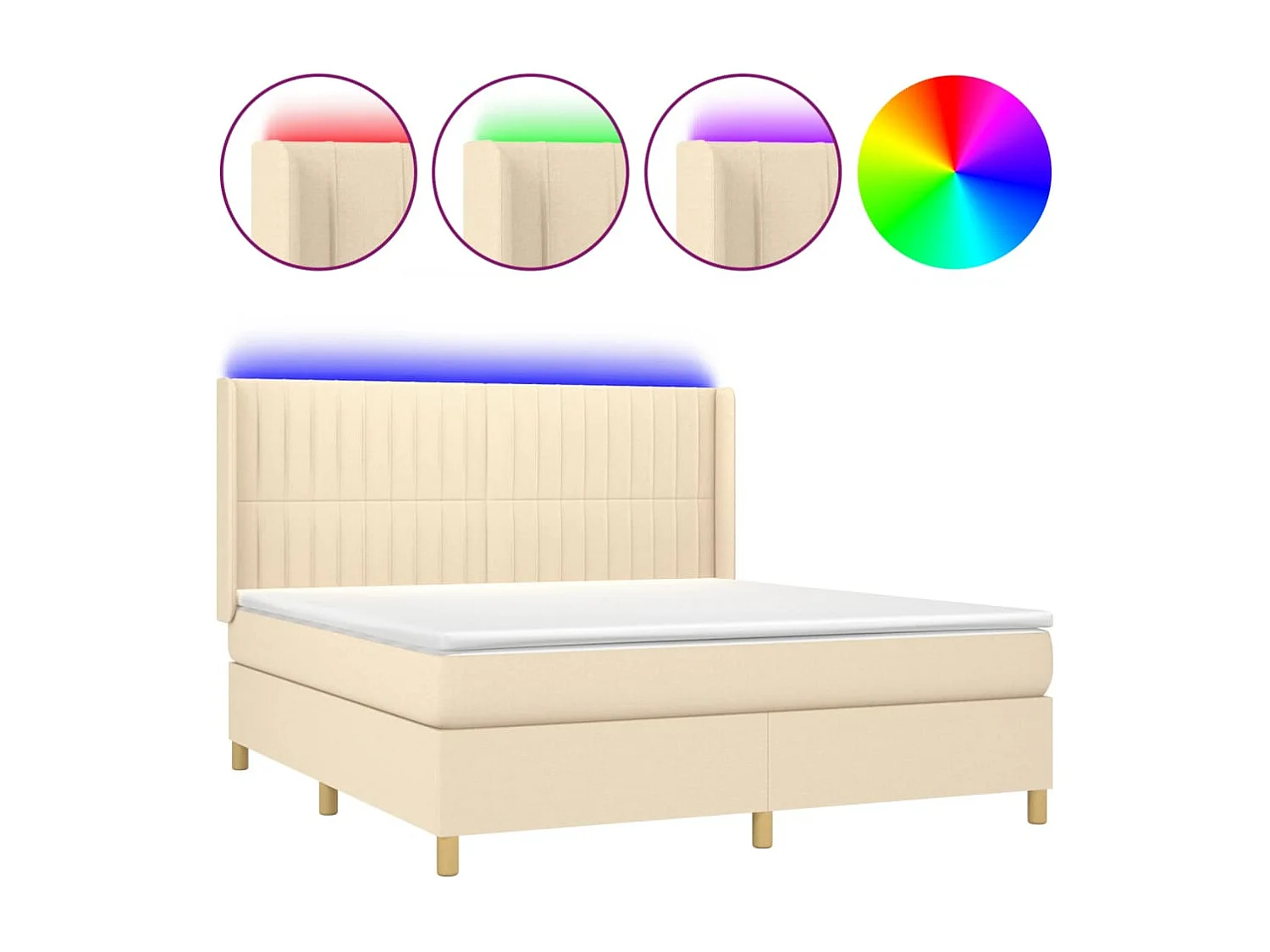 Sommier à lattes de lit matelas et LED Crème 180x200 cm Tissu