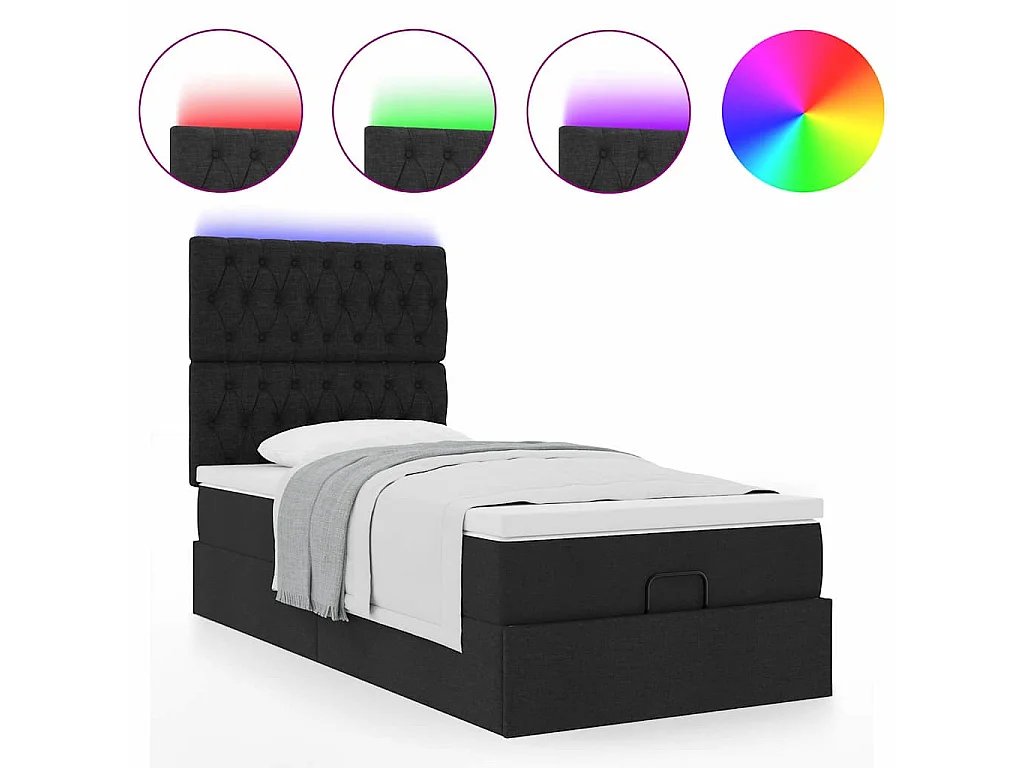 Struttura Letto Pouf con Materasso Nero 90x190 cm in Tessuto