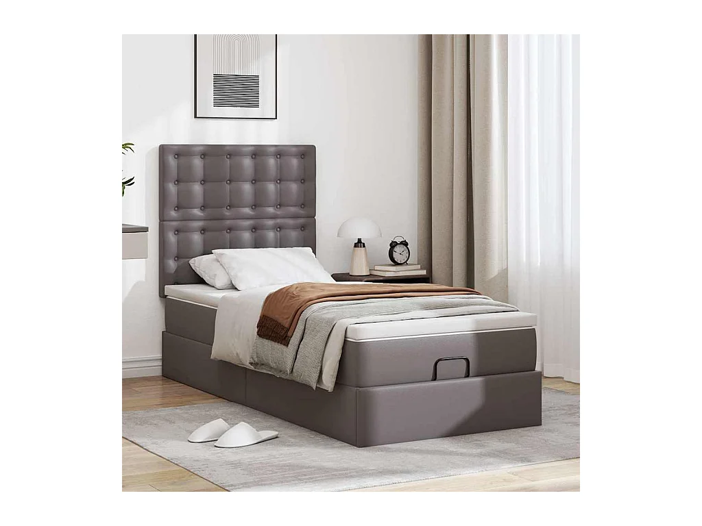 Ottoman-Bett mit Matratze & LEDs Grau 100x200 cm Kunstleder
