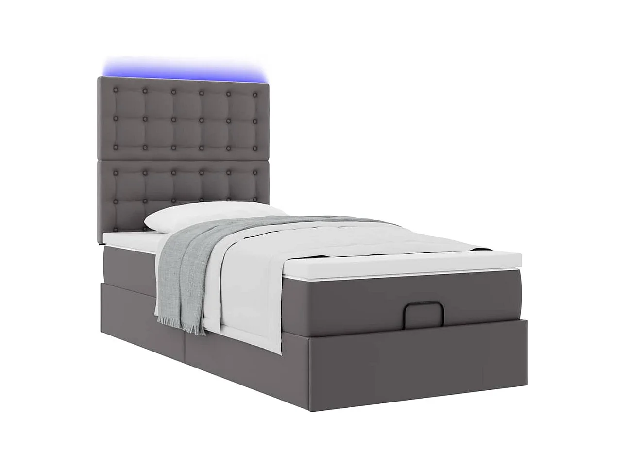 Ottoman-Bett mit Matratze & LEDs Grau 100x200 cm Kunstleder