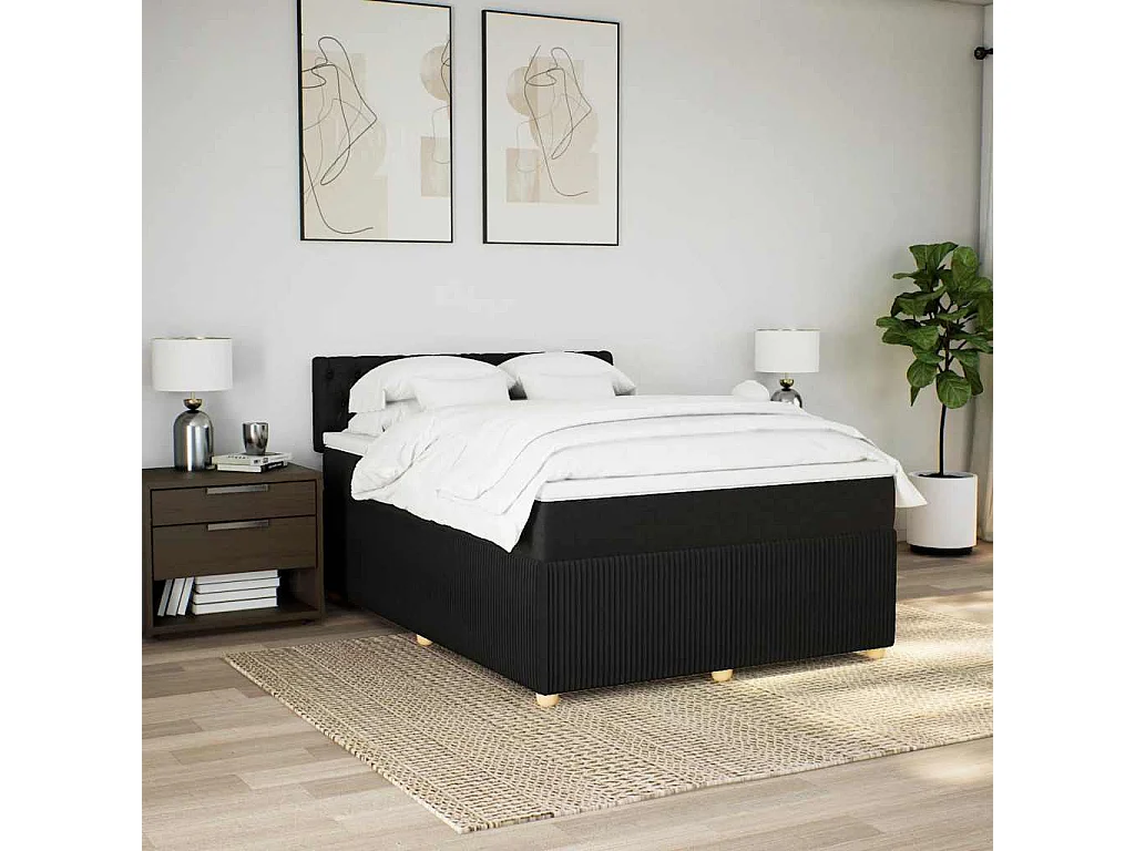 Sommier à lattes de lit avec matelas Noir 160x200 cm Tissu