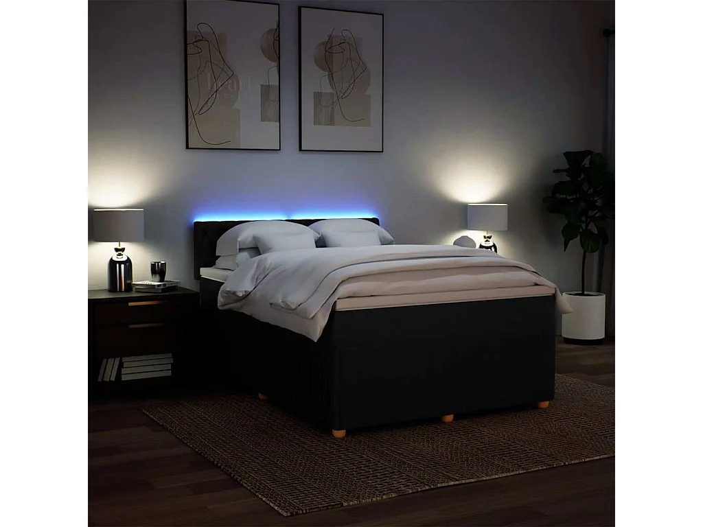 Sommier à lattes de lit avec matelas Noir 160x200 cm Tissu