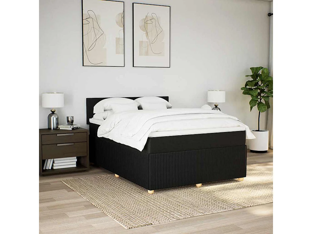 Sommier à lattes de lit avec matelas Noir 160x200 cm Tissu