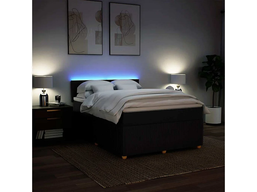 Sommier à lattes de lit avec matelas Noir 160x200 cm Tissu