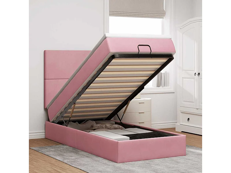 Ottoman bed met matrassen 100x200cm fluweel roze