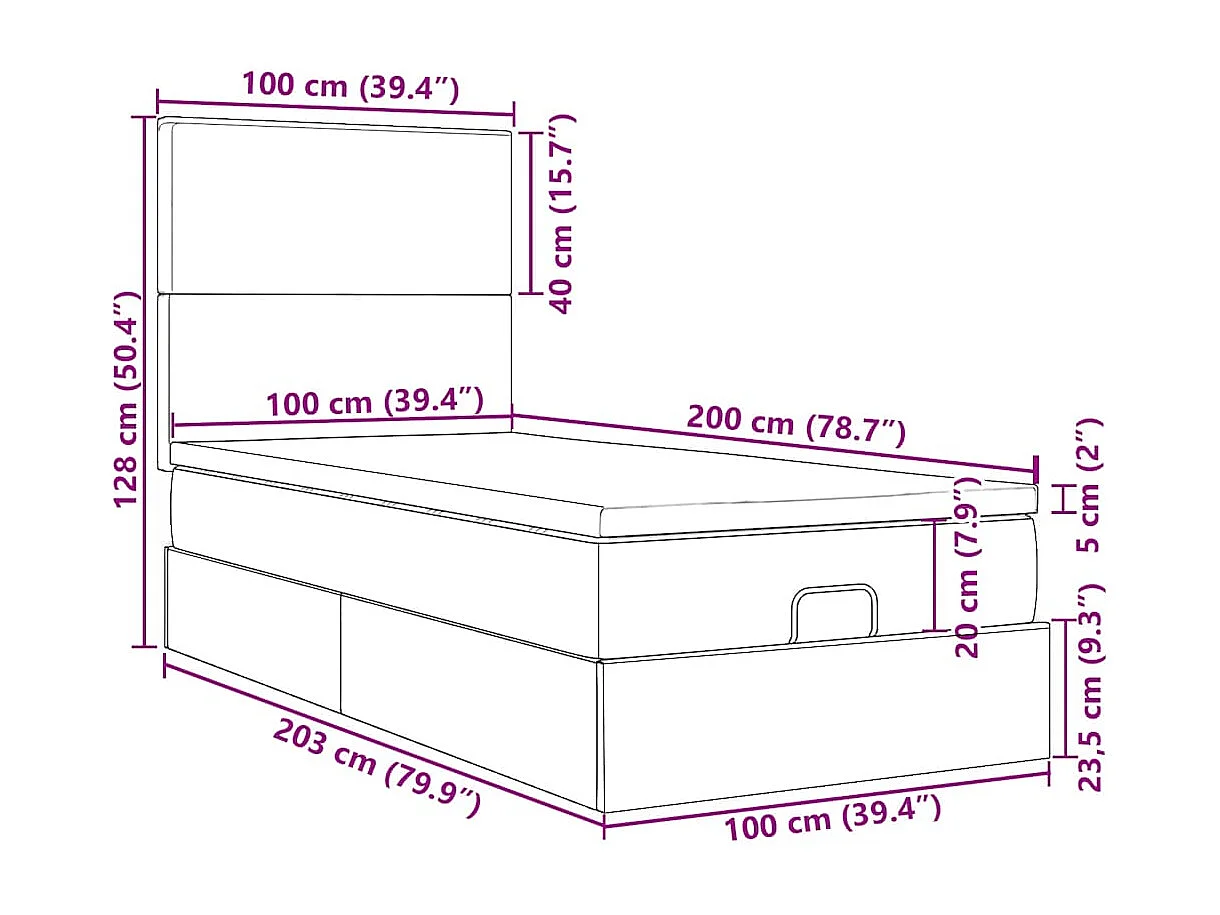 Ottoman bed met matrassen 100x200cm fluweel roze
