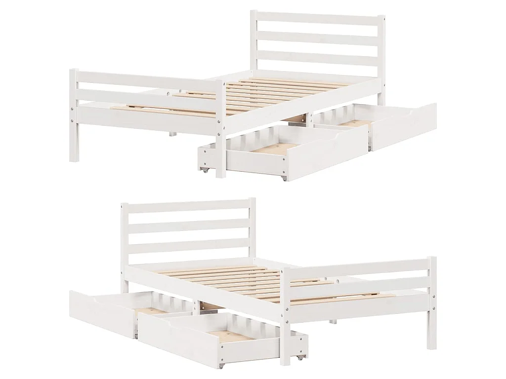 Giroletto senza Materasso Bianco 100x200 cm Legno Massello Pino