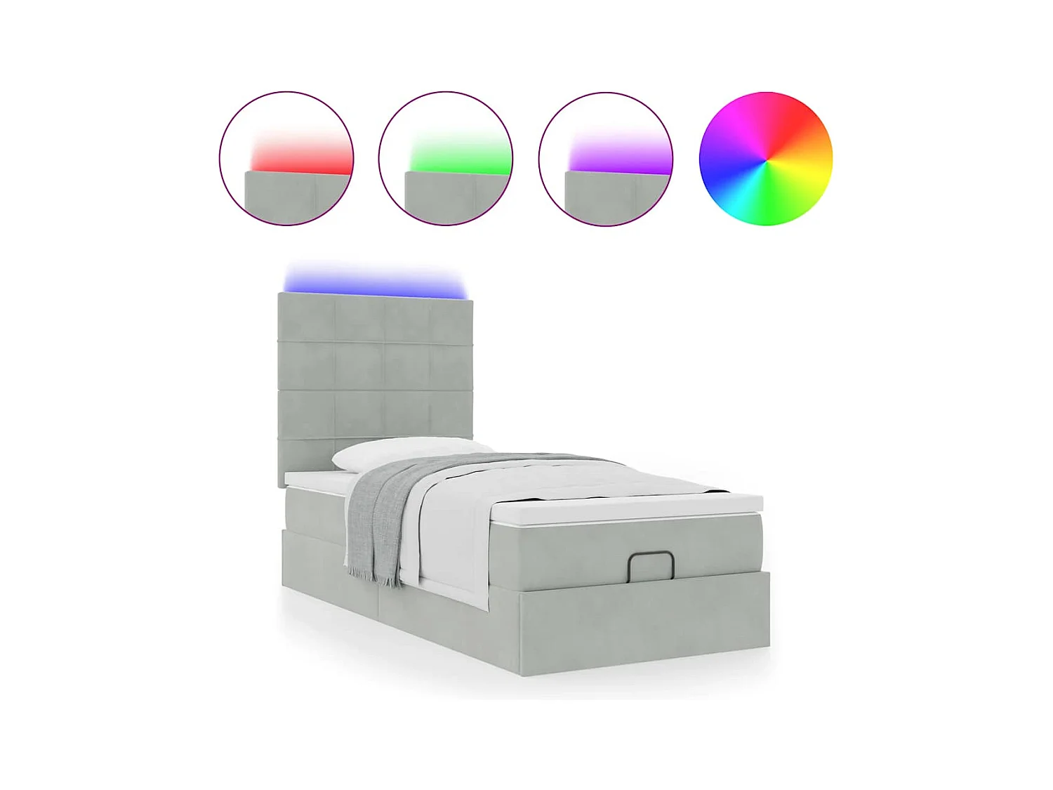 Cadre de lit ottoman et matelas gris clair 90x190 cm velours