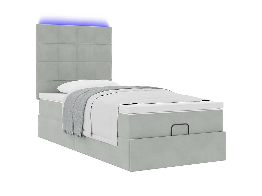 Ottoman-Bett mit Matratzen & LEDs Hellgrau 90x190 cm Samt