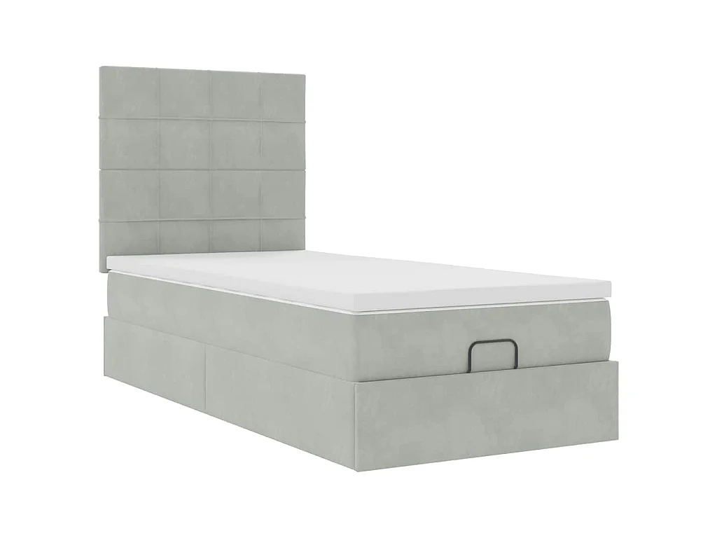 Ottoman-Bett mit Matratzen & LEDs Hellgrau 90x190 cm Samt