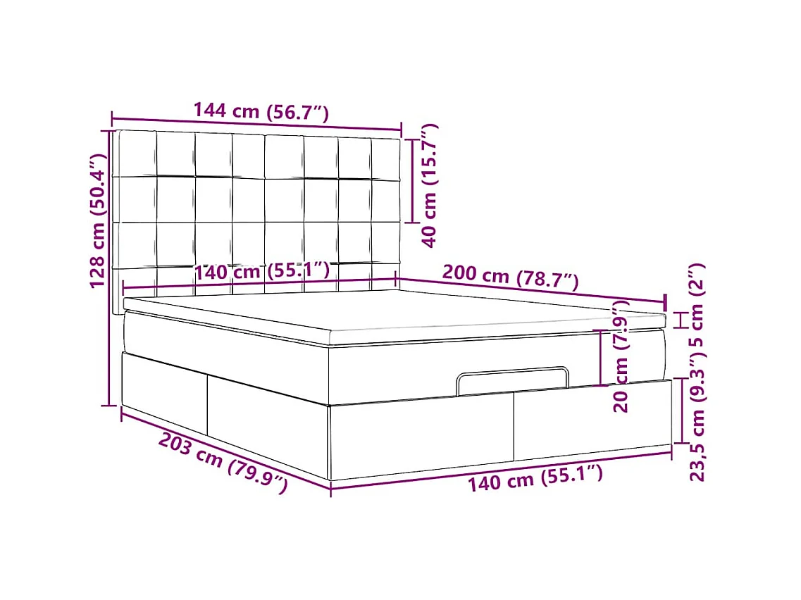 Struttura Letto Pouf con Materassi Rosa 140x200 cm in Velluto