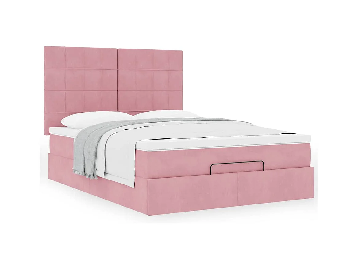 Struttura Letto Pouf con Materassi Rosa 140x200 cm in Velluto