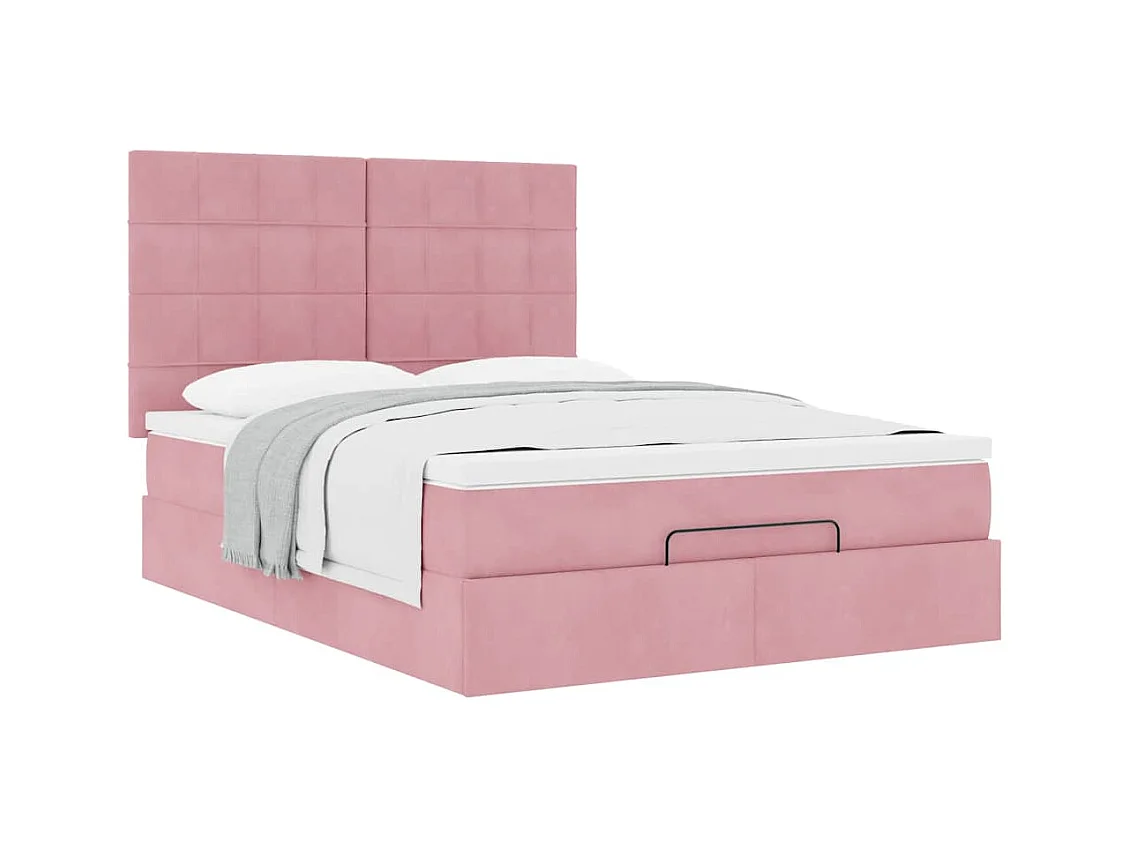 Struttura Letto Pouf con Materassi Rosa 140x200 cm in Velluto