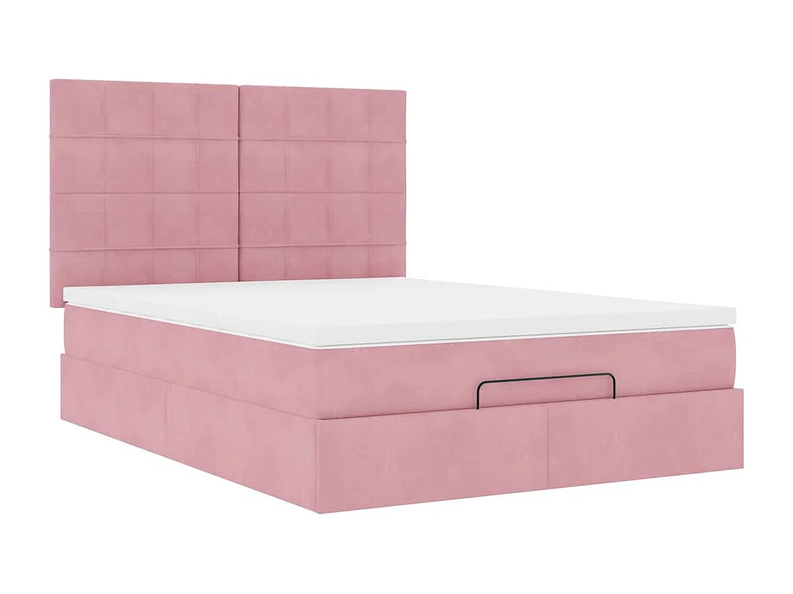 Cadre de lit ottoman avec matelas rose 140x200 cm velours