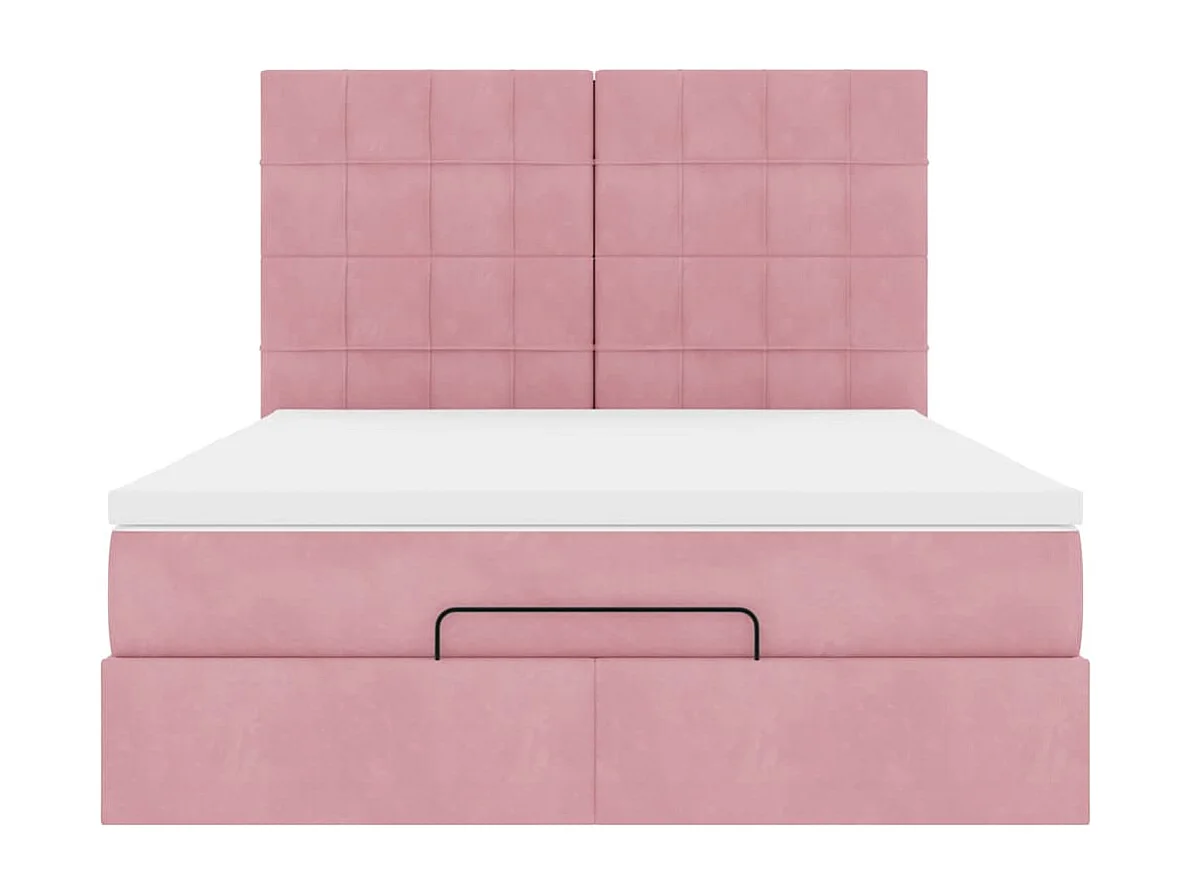 Cadre de lit ottoman avec matelas rose 140x200 cm velours